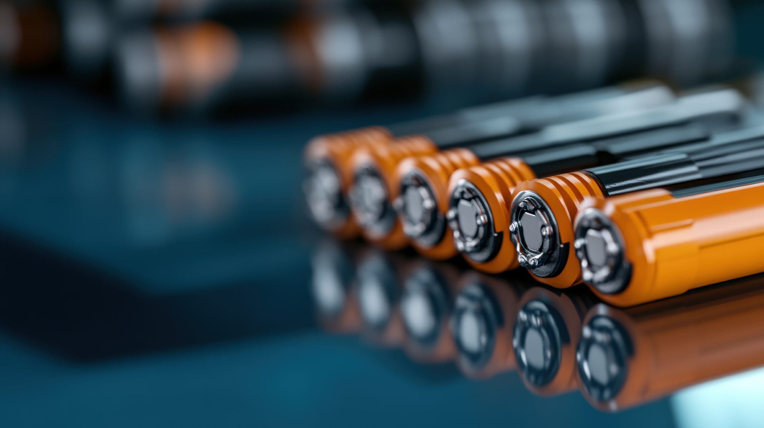 Cylindrical batteries arrayed on reflective surface energy and power concept